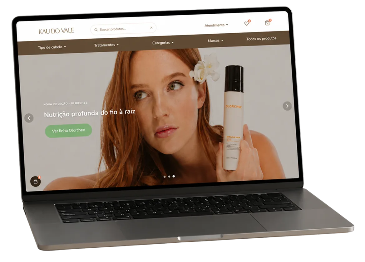 Loja virtual da Kau do Vale aberta em um notebook